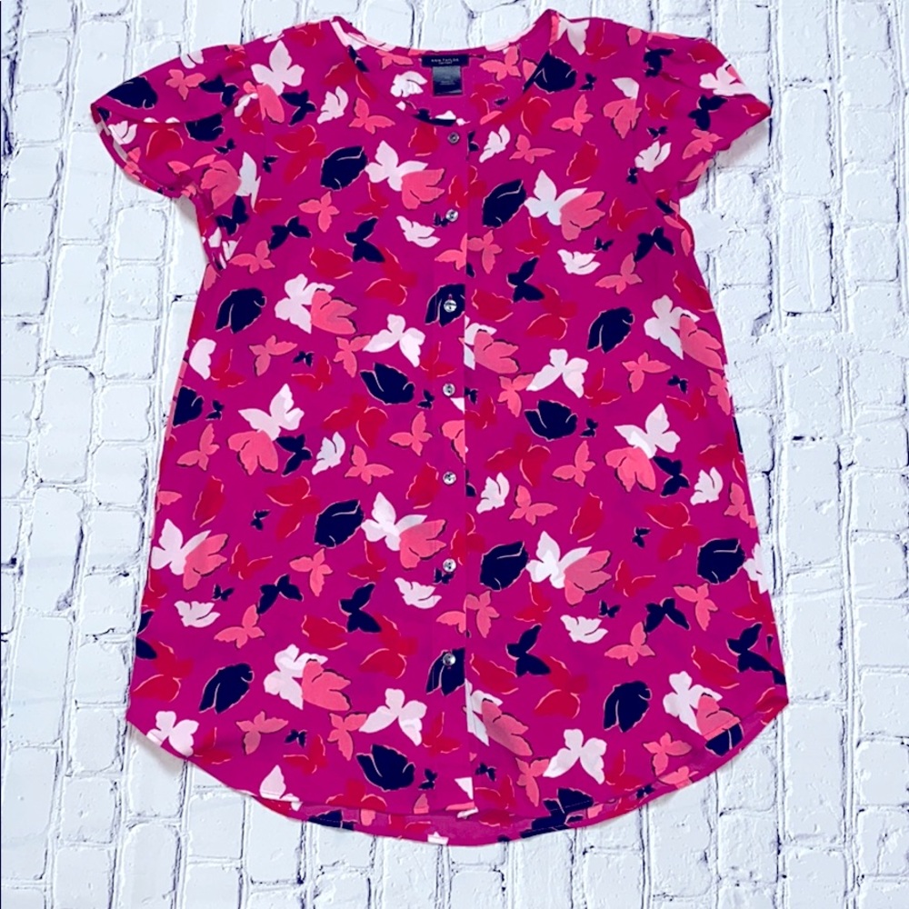 Ann Taylor Pink Butterfly Button up blouse